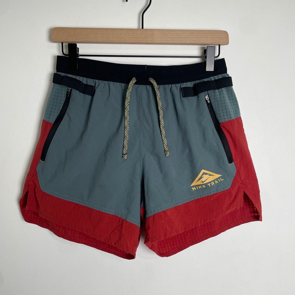 Nike Trail Running Shorts Men Small Gray Red Dri-FIT Athletic Hiking Gym Workout